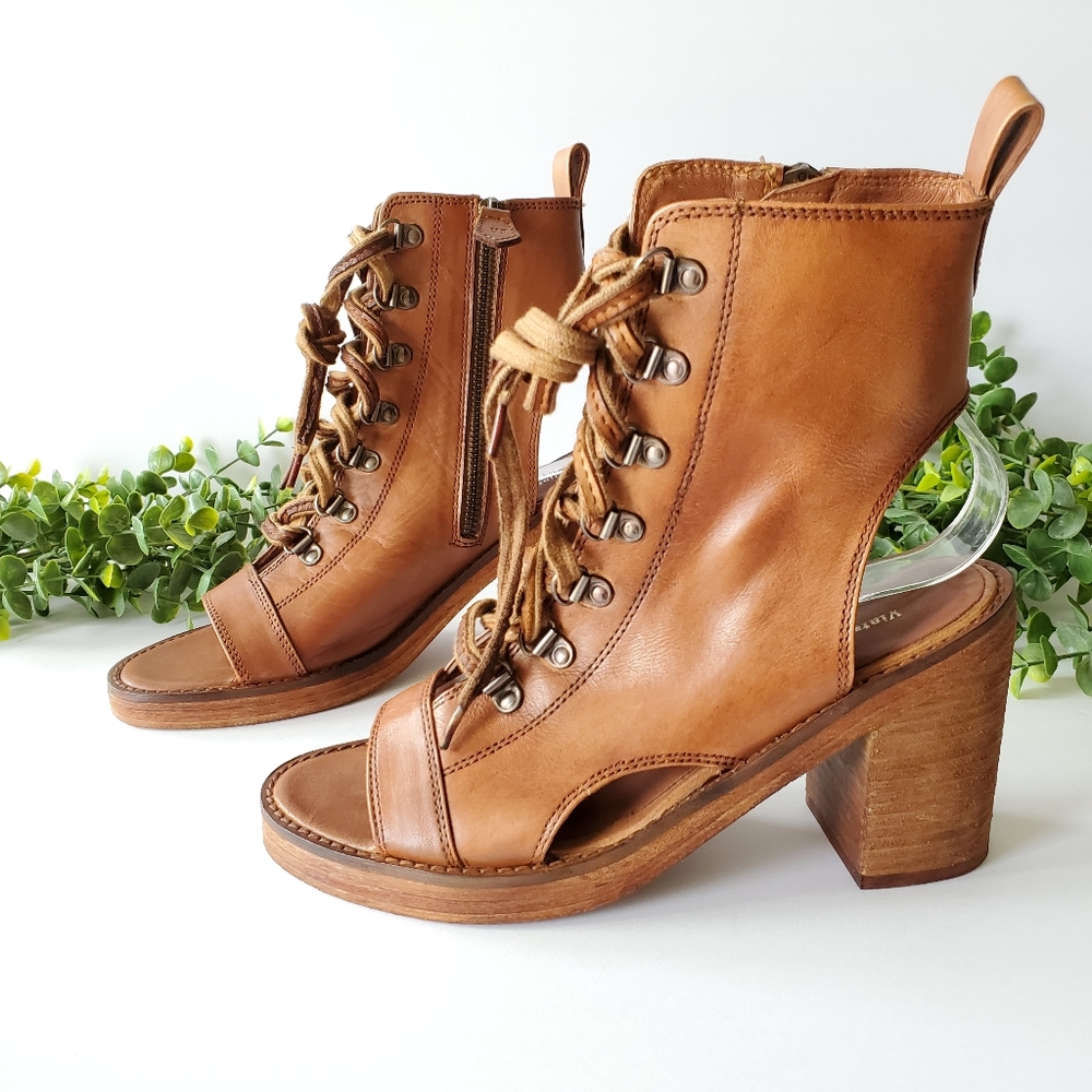 Vintage Foundry Co Odette Lace up- open toe Sandal Boot